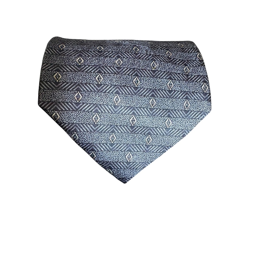 Pierre Cardin Mens Tie Blue Gray Geometric Stripe Wide 4" Silk 59" As is